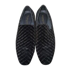 Moretti Gold Label Trevor Mens 10 Pre-Owned Black Velvet‎ Diamond Loafer Dress
